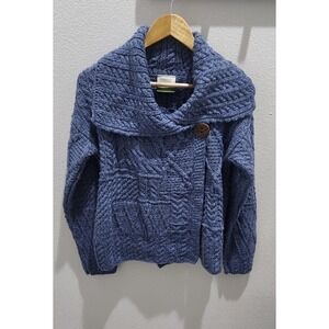 Shannon Woolen Mills Sweater Women's XS Cardigan Shawl 100% Wool Blue Knit‎